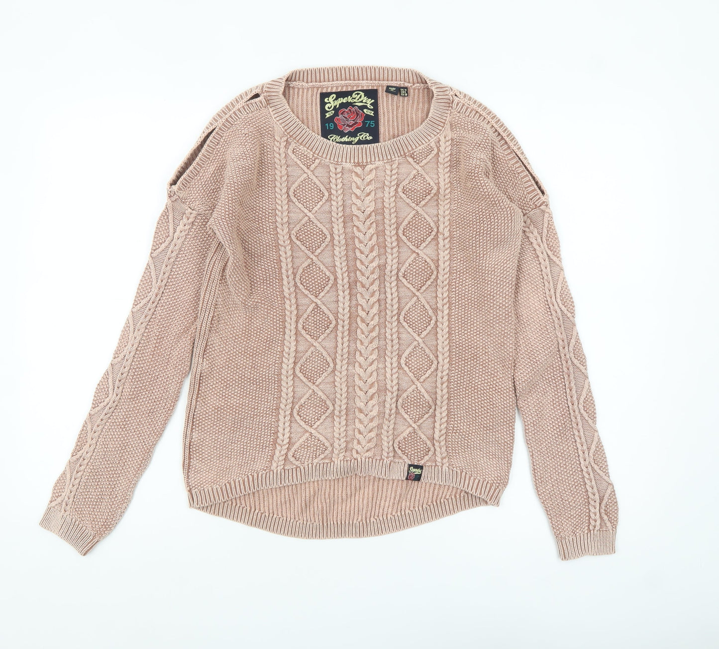 Superdry Women's Beige Cable Knit Cotton Jumper UK 10