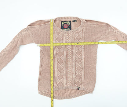 Superdry Women's Beige Cable Knit Cotton Jumper UK 10