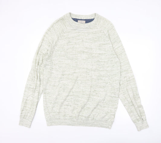 White Stuff Men's Beige Cotton Linen Crew Neck Jumper Large