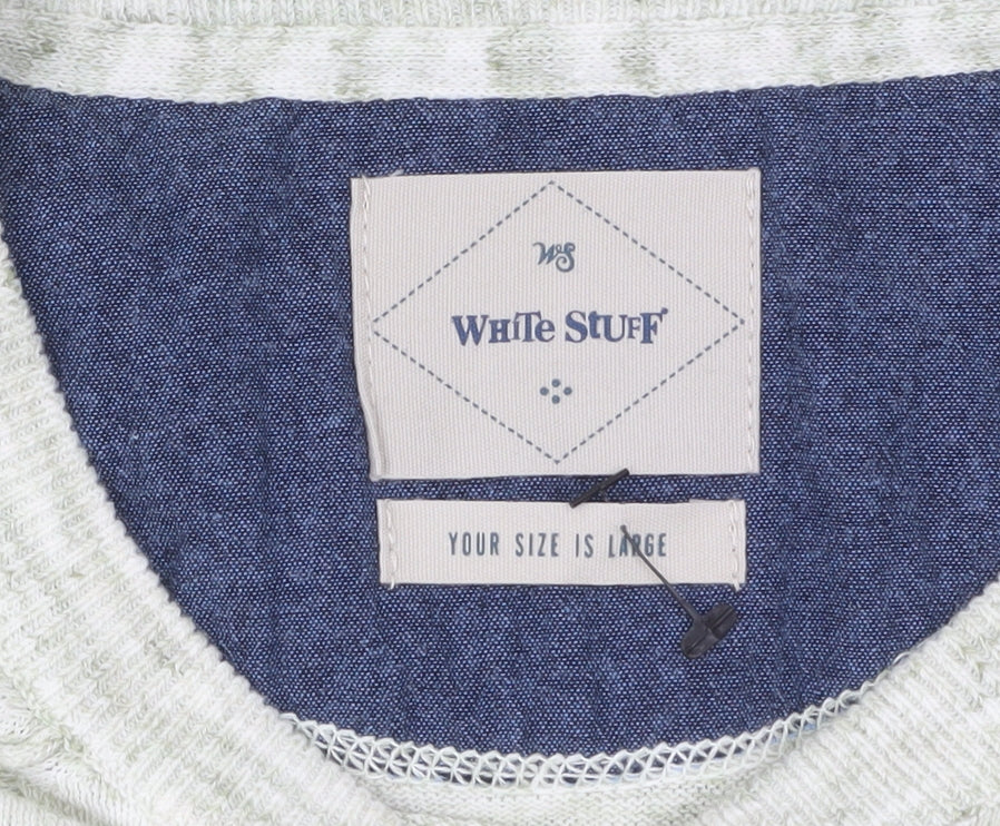 White Stuff Men's Beige Cotton Linen Crew Neck Jumper Large