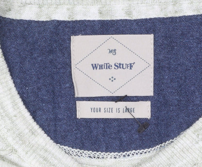 White Stuff Men's Beige Cotton Linen Crew Neck Jumper Large