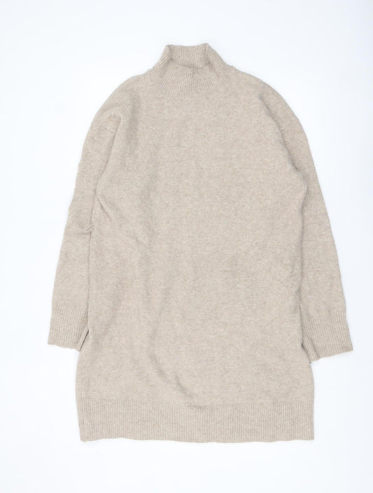 New Look Women Beige Roll Neck Long Sleeve Tunic Jumper Size L