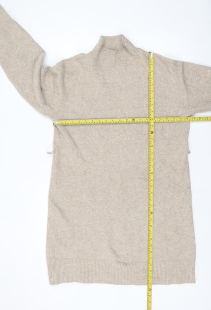 New Look Women Beige Roll Neck Long Sleeve Tunic Jumper Size L