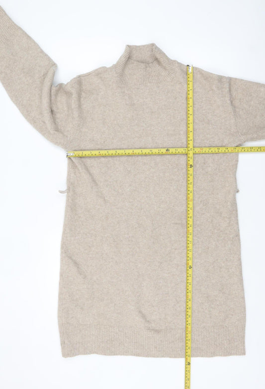 New Look Women Beige Roll Neck Long Sleeve Tunic Jumper Size L