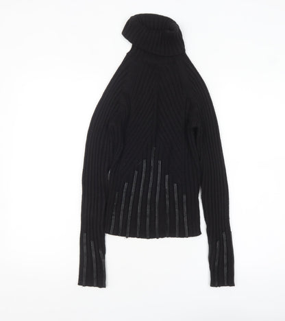 River Island Women's Black Roll Neck Ribbed Knit Jumper Size 10
