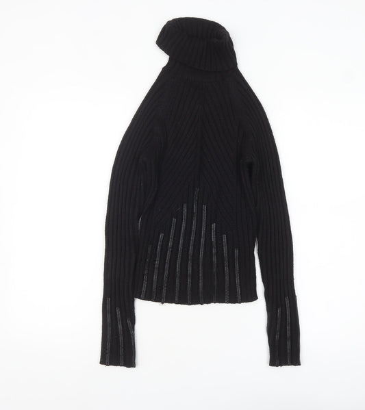 River Island Women's Black Roll Neck Ribbed Knit Jumper Size 10