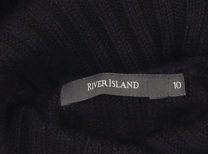 River Island Women's Black Roll Neck Ribbed Knit Jumper Size 10