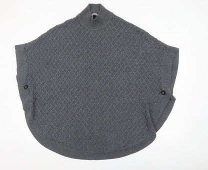 Amaryllis Women Grey High Neck Cable-Knit Cape Jumper M