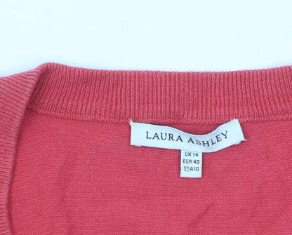Laura Ashley Women Red V-Neck Long Sleeve Cardigan UK 14