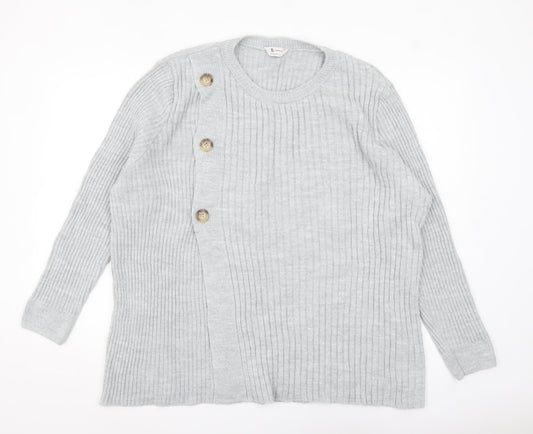 Tu Women Grey Size 20 Ribbed Button Cardigan Jumper