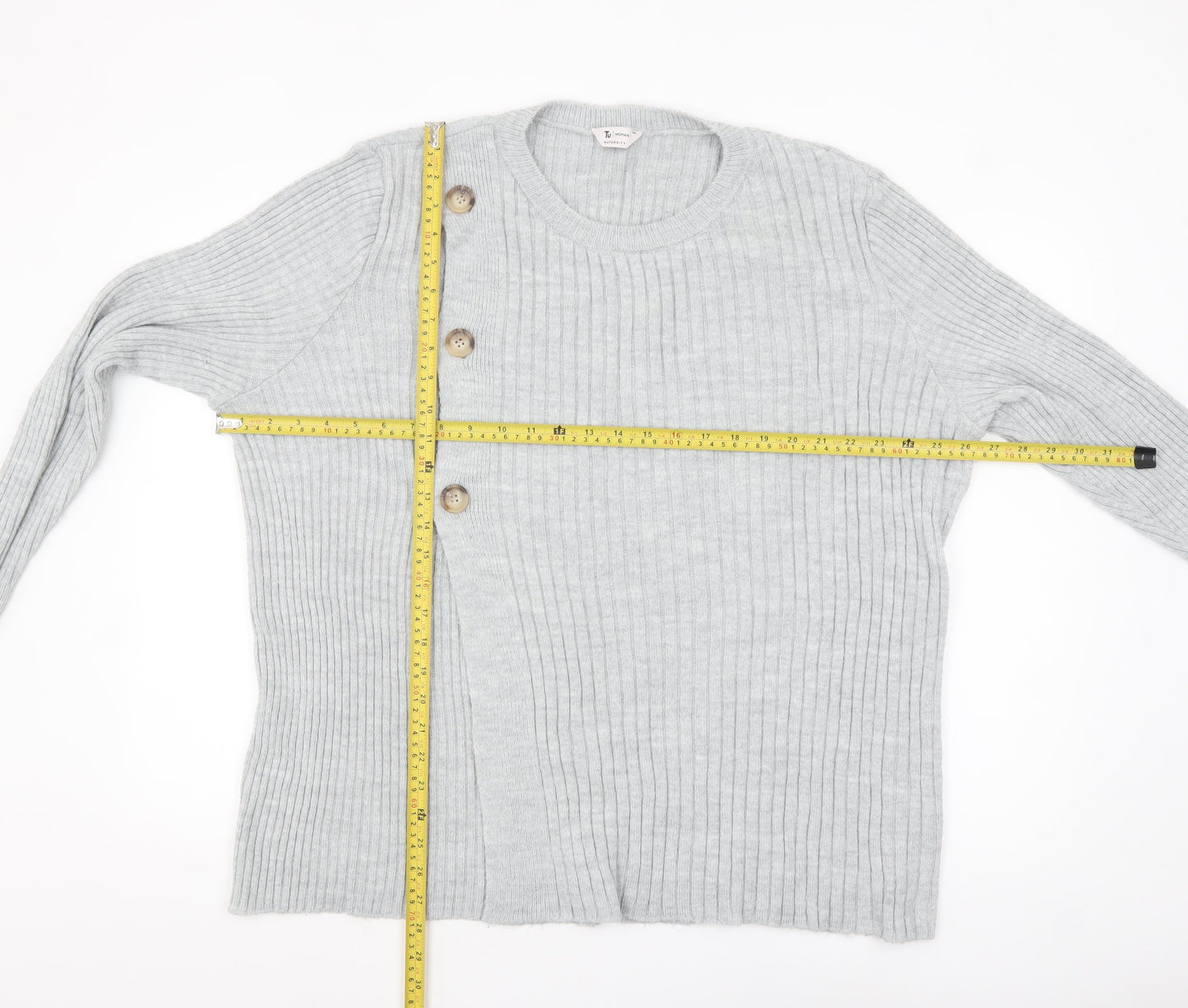 Tu Women Grey Size 20 Ribbed Button Cardigan Jumper