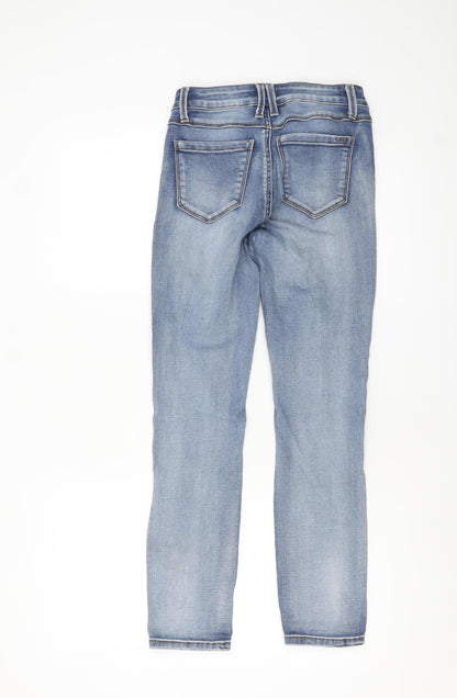 bebe Womens Blue Distressed Skinny Jeans Size 27 Mid Rise Denim