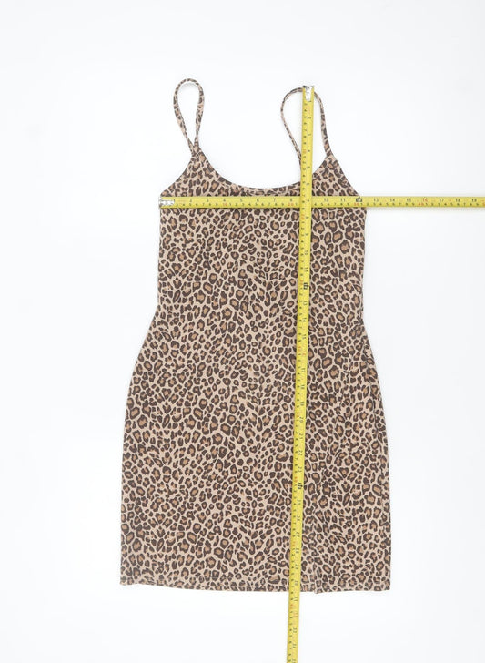 PrettyLittleThing Women's Beige Leopard Print Slip Dress Size 10