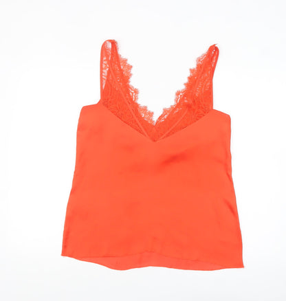 H&M Women’s Orange Lace Camisole Satin Tank Top Size 10