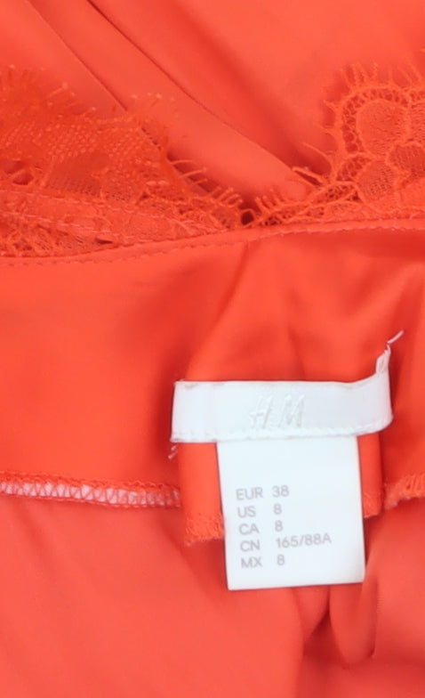 H&M Women’s Orange Lace Camisole Satin Tank Top Size 10