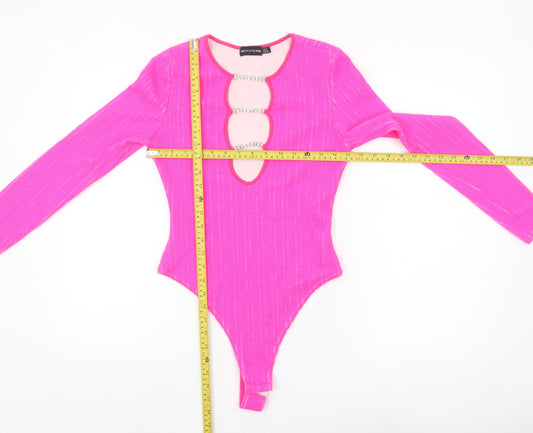 PrettyLittleThing Women’s Pink Long Sleeve Cut-Out Bodysuit UK 12