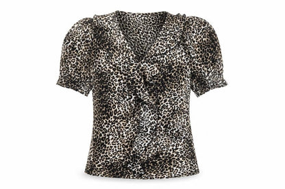 New Look Women's Brown Leopard Print Ruffle Wrap Blouse Size 6