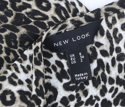 New Look Women's Brown Leopard Print Ruffle Wrap Blouse Size 6