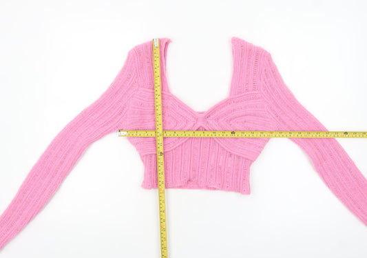 Nasty Gal Womens Pink V-Neck Long Sleeve Knit Cropped Jumper M