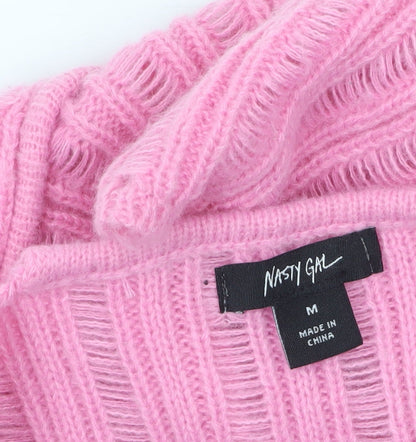 Nasty Gal Womens Pink V-Neck Long Sleeve Knit Cropped Jumper M