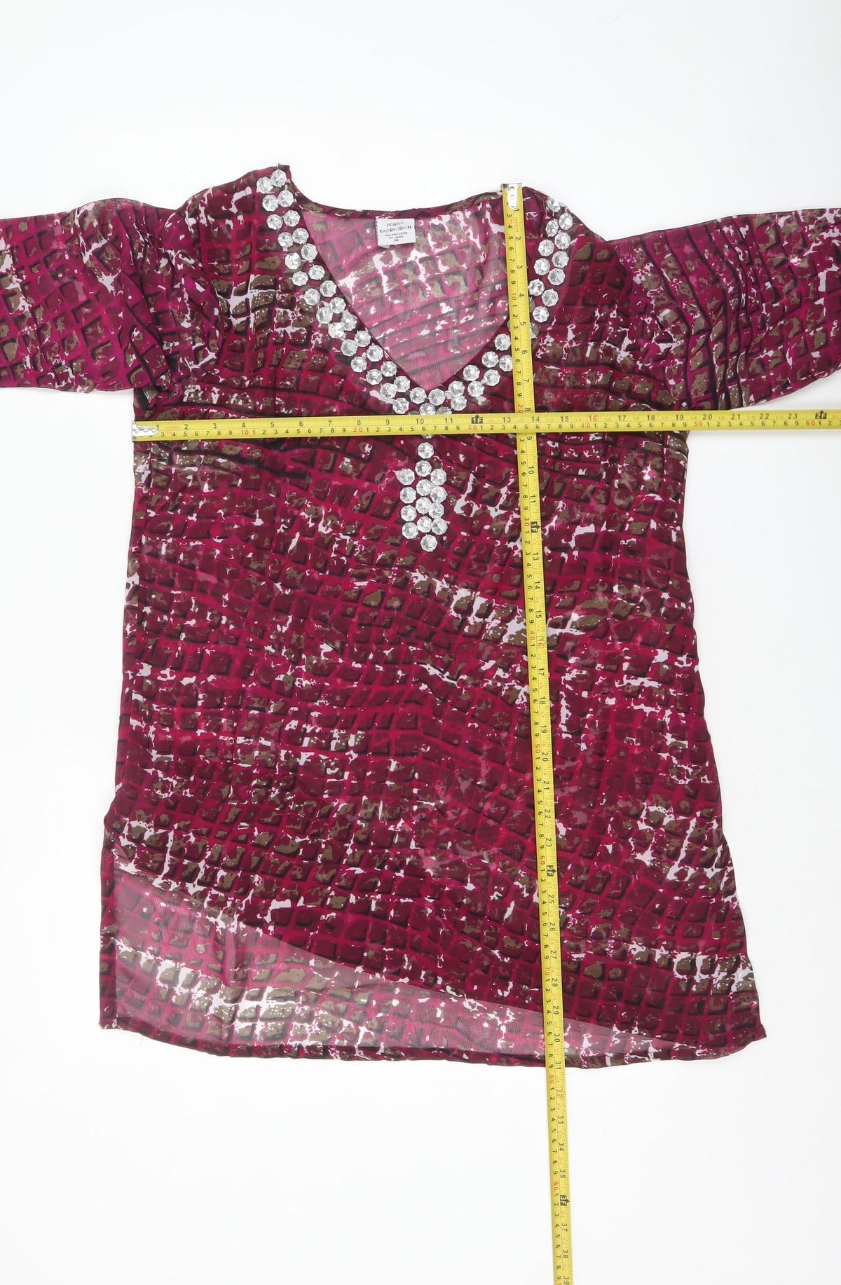 Island Expression Womens Pink Beaded V-Neck Tunic Blouse M