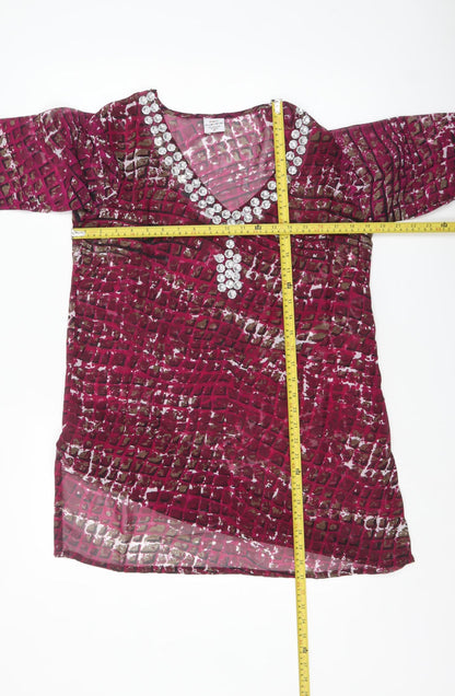 Island Expression Womens Pink Beaded V-Neck Tunic Blouse M