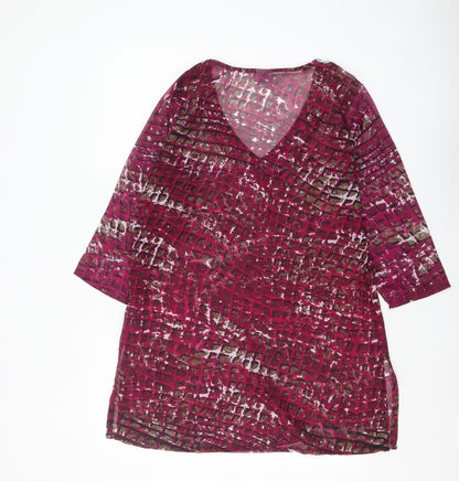 Island Expression Womens Pink Beaded V-Neck Tunic Blouse M