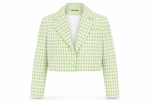 Select Women's Green Houndstooth Cropped Blazer UK 10