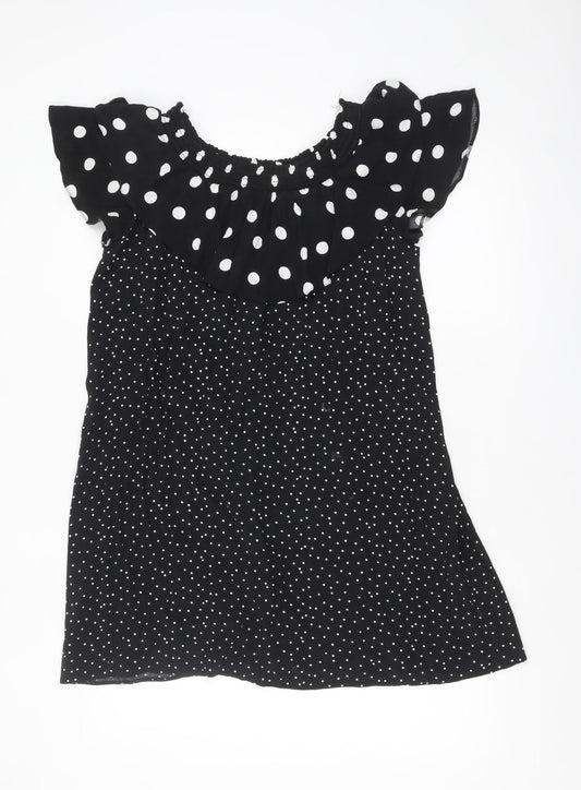 New Look Women Black Polka Dot Off Shoulder Ruffle Shift Dress Size 14