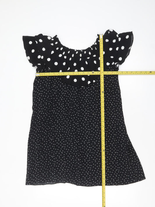 New Look Women Black Polka Dot Off Shoulder Ruffle Shift Dress Size 14