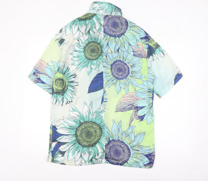 Bershka Men's XS Blue Floral Button-Up Shirt Summer Casual