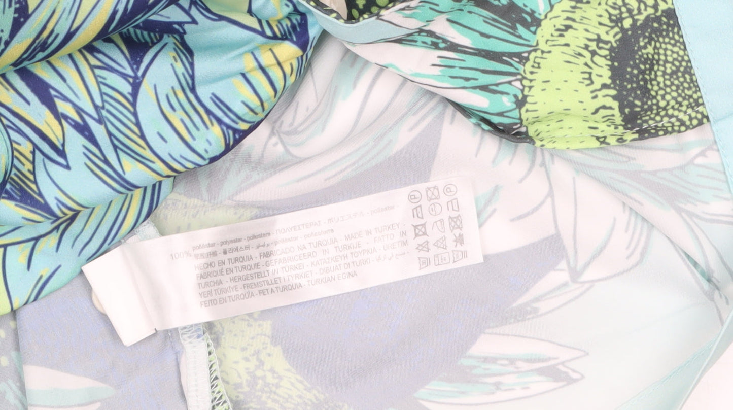 Bershka Men's XS Blue Floral Button-Up Shirt Summer Casual