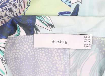 Bershka Men's XS Blue Floral Button-Up Shirt Summer Casual