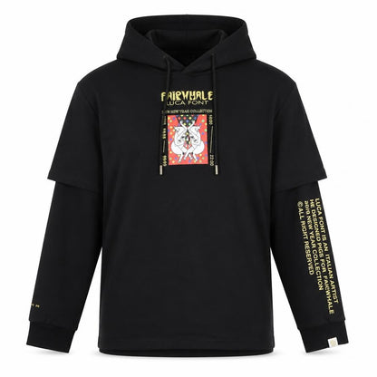 Fairwhale Men’s Black Graphic Pullover Hoodie L Art Design