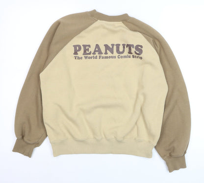 Peanuts Snoopy Beige Crew Neck Pullover Sweatshirt Women S