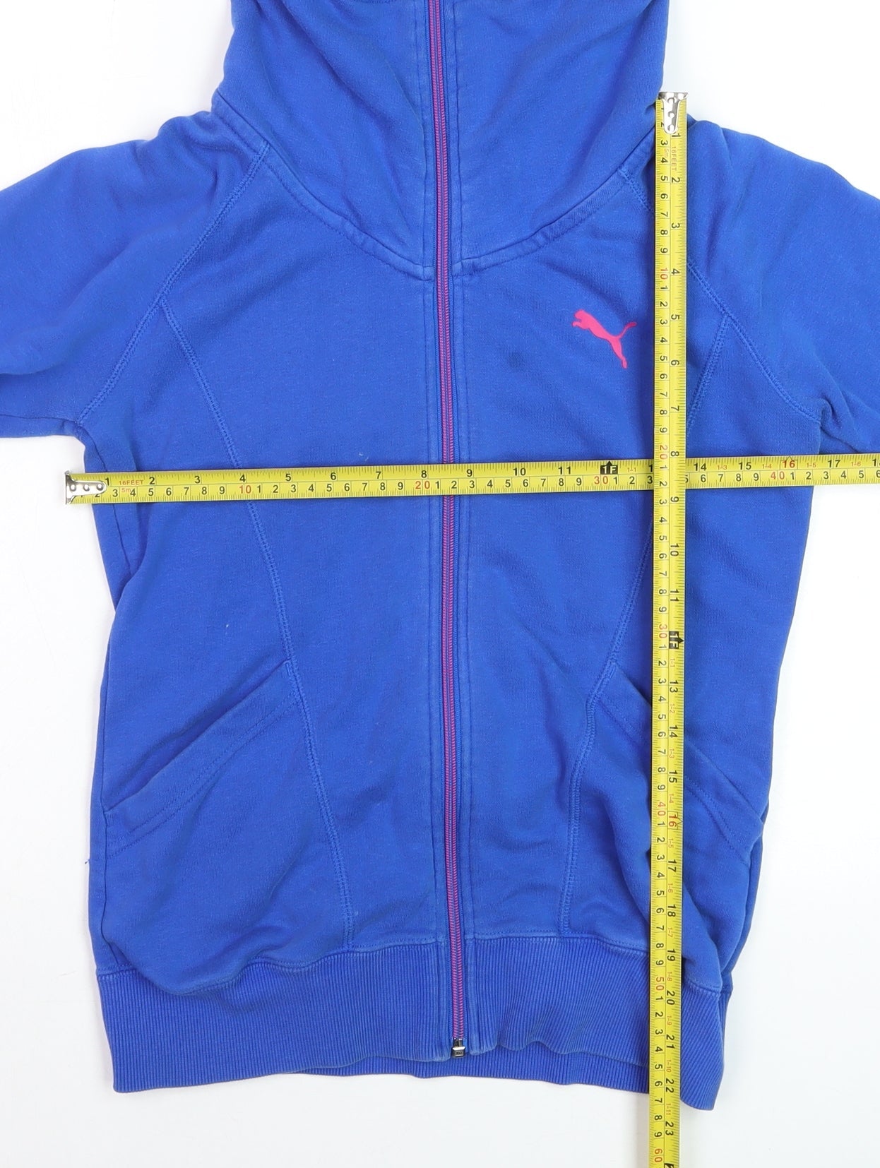 Puma Womens Blue Full Zip Hoodie Size 8 Logo Print Sleeve Casual
