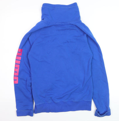Puma Womens Blue Full Zip Hoodie Size 8 Logo Print Sleeve Casual