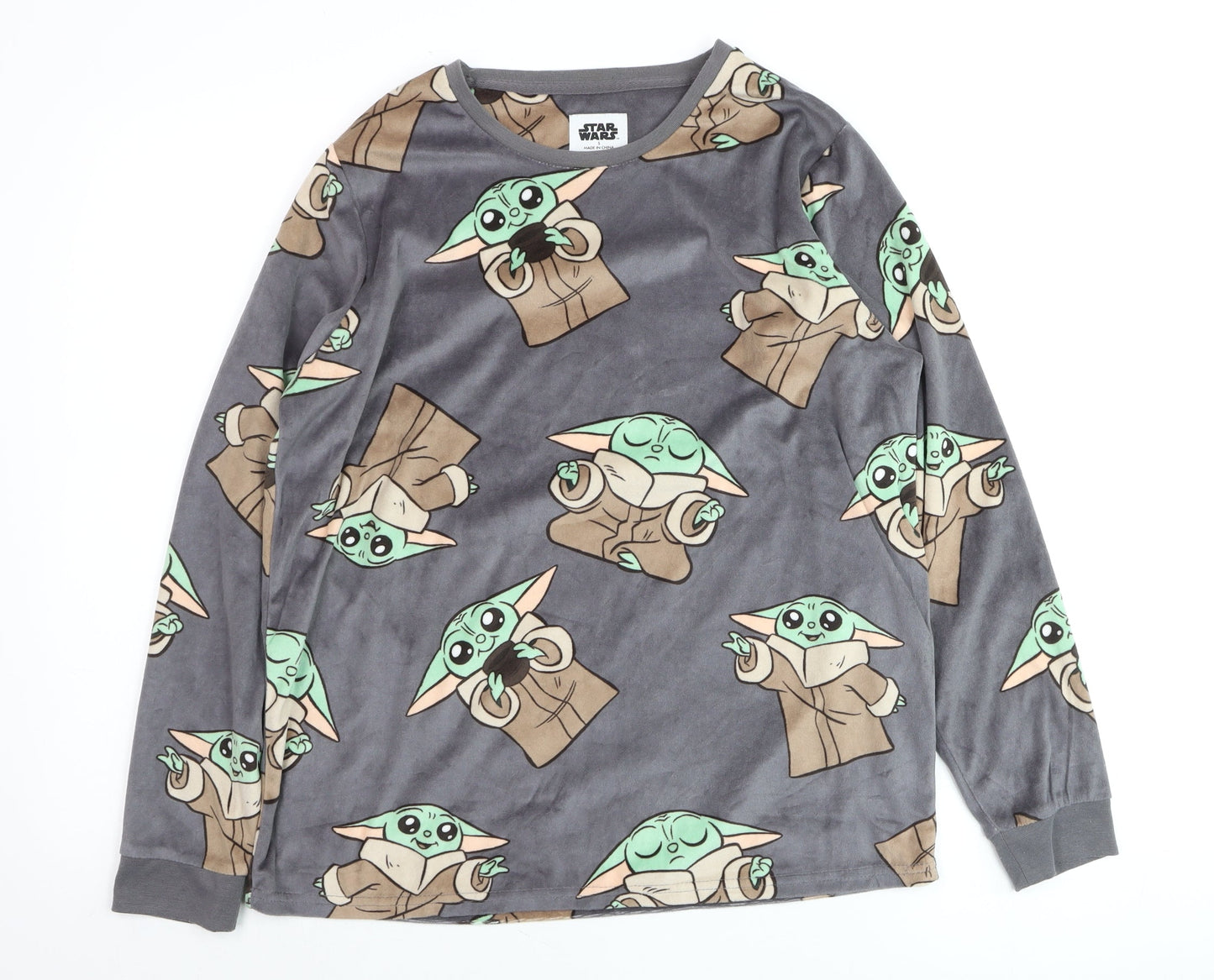 Star Wars Boys Grey Baby Yoda Pyjama Top Small Long Sleeve Fleece