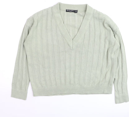 Brave Soul Women’s Green V-Neck Ribbed Knit Jumper Size 12