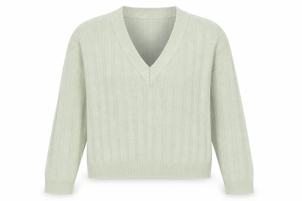 Brave Soul Women’s Green V-Neck Ribbed Knit Jumper Size 12
