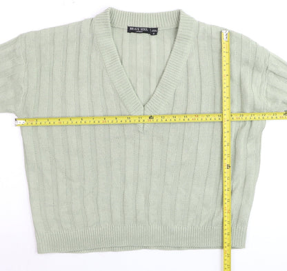 Brave Soul Women’s Green V-Neck Ribbed Knit Jumper Size 12