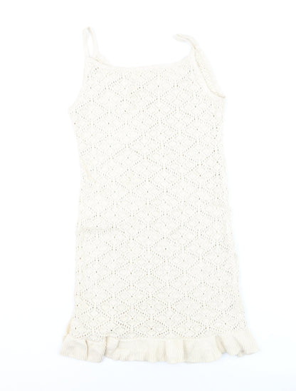 H&M Teens Beige Knit Slip Dress 12-14Y Summer Ruffle Hem