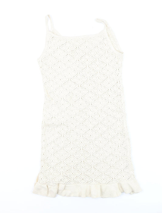 H&M Teens Beige Knit Slip Dress 12-14Y Summer Ruffle Hem