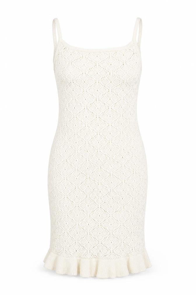 Front view of H&M Teens Beige Knit Slip Dress 12-14Y Summer Ruffle Hem