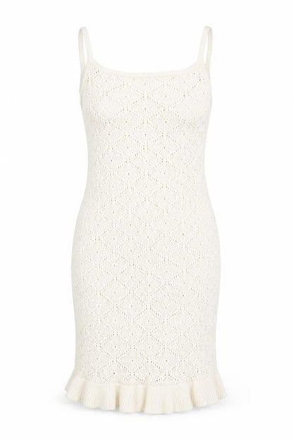 Front view of H&M Teens Beige Knit Slip Dress 12-14Y Summer Ruffle Hem