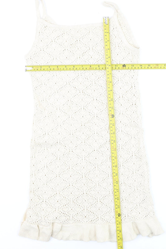 H&M Teens Beige Knit Slip Dress 12-14Y Summer Ruffle Hem