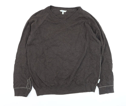 Fishbone Men Brown Cotton V-Neck Pullover Jumper Size L