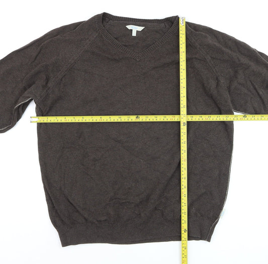 Fishbone Men Brown Cotton V-Neck Pullover Jumper Size L