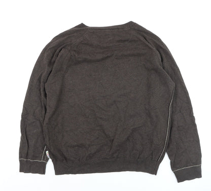 Fishbone Men Brown Cotton V-Neck Pullover Jumper Size L