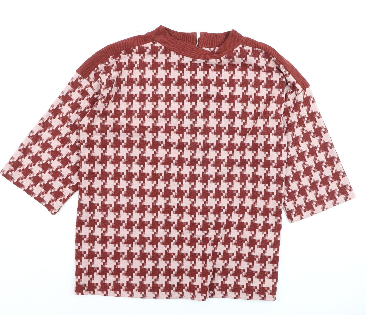 Next Women Red Geometric Mock Neck 3/4 Sleeve Knit Jumper Size 16